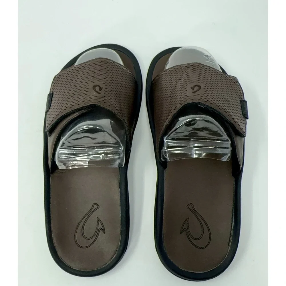 Olukai Kekoa Slide Sandals Men's Size 9 Dark Java Adjustable Beach Comfort Water